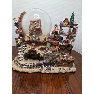 Christmas Snow Globe Santa Workshop Castle Moving Train Elves Decor Large 11in